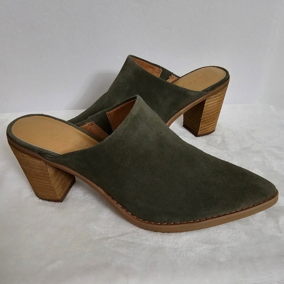 Splendid Olive Genuine Suede Slip-On Roberta Stacked Heel Mules - Picture 3 of 14
